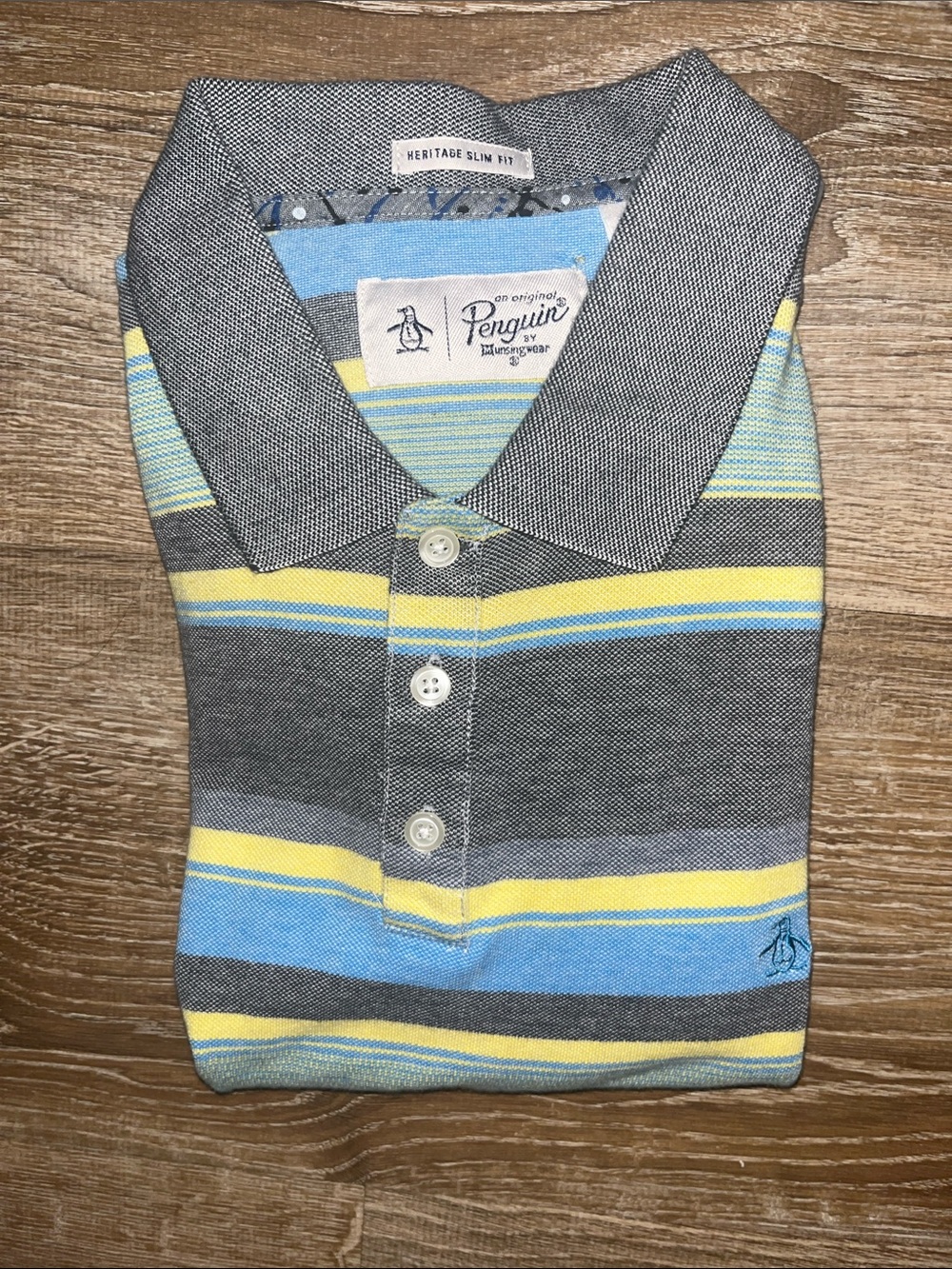 Original Penguin Men's Slim Fit Striped Polo - Gray, Blue & Yellow